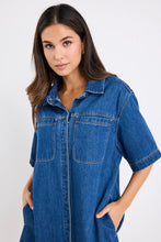 Load image into Gallery viewer, Stories Be Told Shortcut Short Sleeve Boxy Mini Dress - Storm Blue Hyde Boutique
