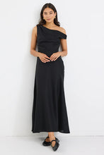 Load image into Gallery viewer, Stories Be Told Spotlight Linen Blend Off Shoulder Flare Midi Dress - Black Hyde Boutique

