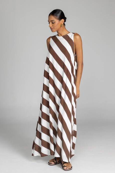 Blak Finally Here Dress - Chocolate/White Diagonal Stripe Hyde Boutique