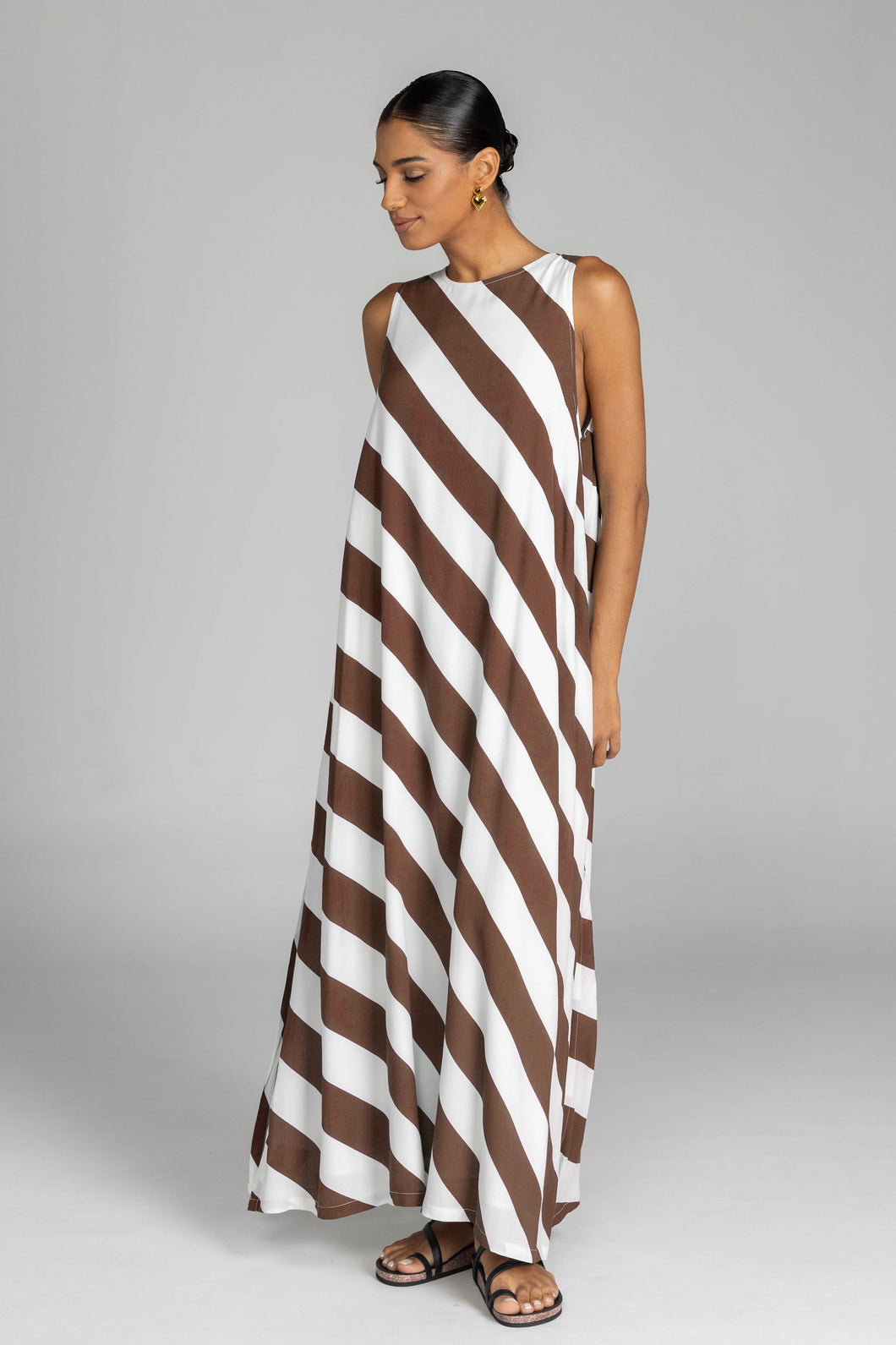 Blak Finally Here Dress - Chocolate/White Diagonal Stripe Hyde Boutique