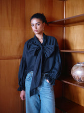 Load image into Gallery viewer, Måhsa Bow Blouse - Navy Hyde Boutique
