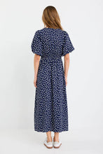 Load image into Gallery viewer, Stories Be Told Lisbon Puff Sleeve Midi Dress - Navy Polka Dot Hyde Boutique
