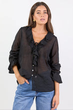Load image into Gallery viewer, Stories Be Told Bohemian Sheer Frill Front Blouse - Black
