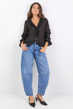 Load image into Gallery viewer, Stories Be Told Bohemian Sheer Frill Front Blouse - Black
