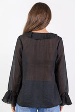 Load image into Gallery viewer, Stories Be Told Bohemian Sheer Frill Front Blouse - Black
