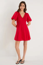 Load image into Gallery viewer, Among The Brave Adelaide Linen Puff Sleeve Paneled Mini Dress - Cherry
