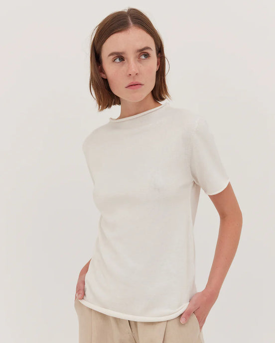 Cloth & Co Funnel Neck Tee - White  Hyde Boutique   