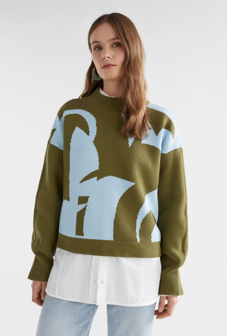 Elk Leben Sweater - Washer Blue/Artichoke Hyde Boutique