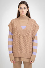 Load image into Gallery viewer, Aleger Cashmere N.105 Cashmere Blend Deep V Cable - Tan  Hyde Boutique   
