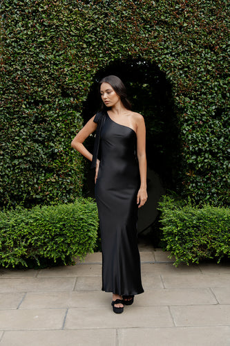 Caitlin Crisp One Shoulder Wilmer Dress - Black Silk  Hyde Boutique   