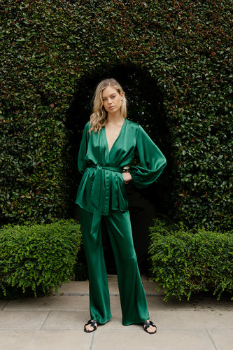 Caitlin Crisp Rhode Robe - Emerald Green Silk  Hyde Boutique   