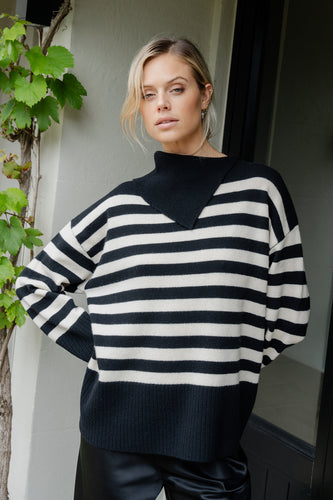 Caitlin Crisp Rupert Knit - Black Stripe Shirts & Tops Hyde Boutique   