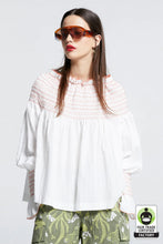 Load image into Gallery viewer, Karen Walker Gaia Long Sleeve Smocked Blouse - Off White/Watermelon  Hyde Boutique   
