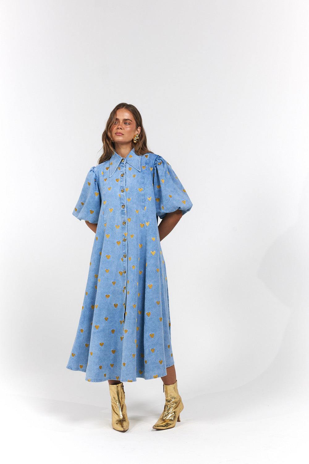 La Bohéme Girls Peyton Midi Dress - Denim Hearts Hyde Boutique