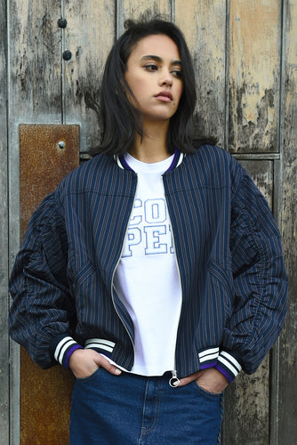 Cooper Crop Up Jacket - Navy Pinstripe Hyde Boutique