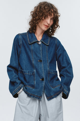 Marle Cropped Pea Jacket - Washed Indigo Hyde Boutique