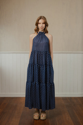 Caitlin Crisp Adrift Dress - Navy Polka Dot  Hyde Boutique   