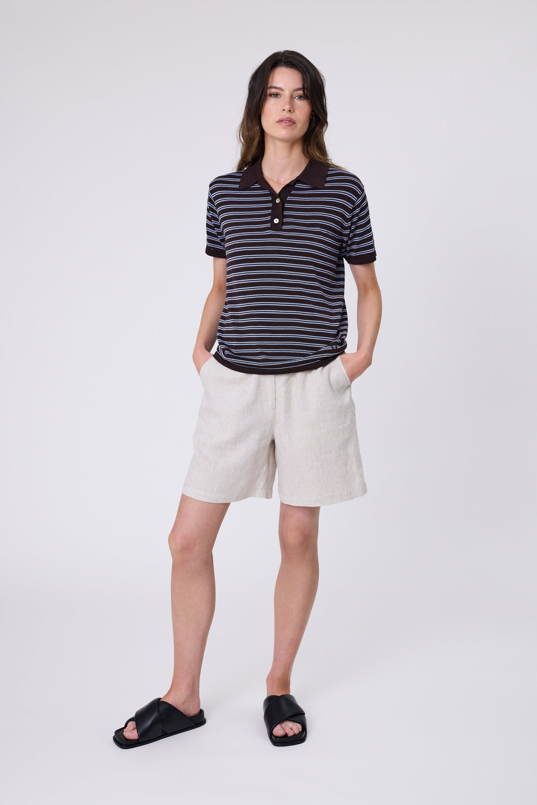 Marlow Chime Knit Polo - Carob Stripe
