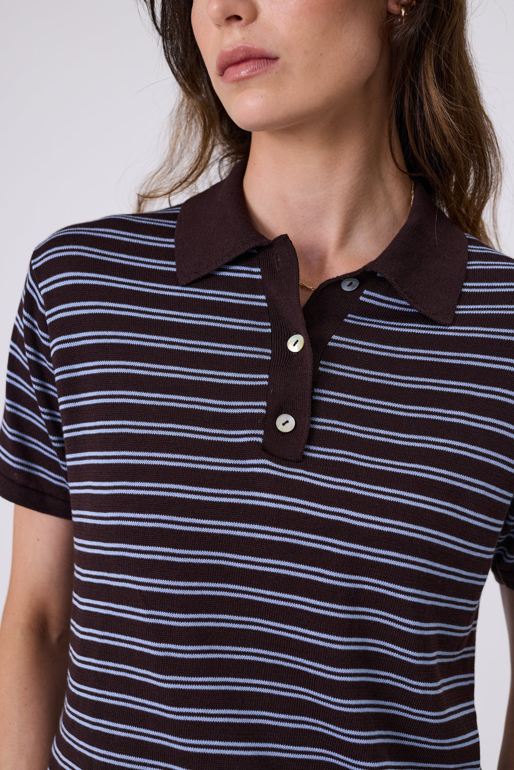 Marlow Chime Knit Polo - Carob Stripe Hyde Boutique