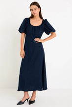 Load image into Gallery viewer, Stories be Told Chorus Puff Sleeve Scoop Neck Floaty Maxi Dress - Navy Hyde Boutique

