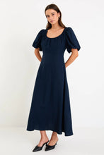 Load image into Gallery viewer, Stories be Told Chorus Puff Sleeve Scoop Neck Floaty Maxi Dress - Navy Hyde Boutique

