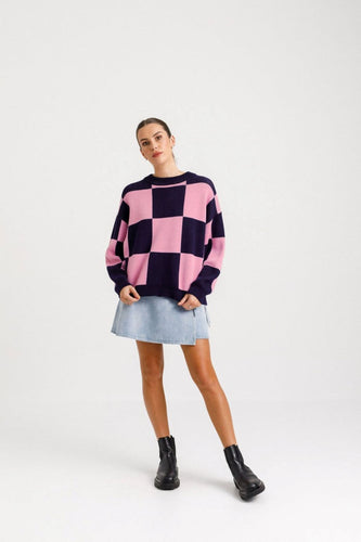 Thing Thing Cleo Check It Jumper - Ballet Navy  Hyde Boutique   
