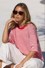 Load image into Gallery viewer, Stories Be Told Cohesion Oversized Contrast Binding Boxy SS Tee - Pink Red Stripe
