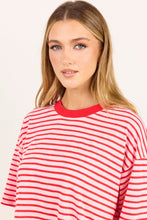 Load image into Gallery viewer, Stories Be Told Cohesion Oversized Contrast Binding Boxy SS Tee - Pink Red Stripe
