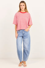 Load image into Gallery viewer, Stories Be Told Cohesion Oversized Contrast Binding Boxy SS Tee - Pink Red Stripe
