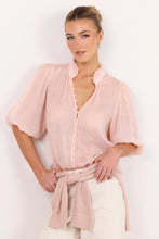 Load image into Gallery viewer, Ivy + Jack Continuance Semi Sheer High Neck Buttoned Short Sleeve Top - Blush Apparel > Women > Clothing > Tops > Short Sleeve Tops > Ivy Jack Hyde Boutique
