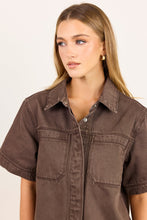 Load image into Gallery viewer, Stories be Told Crucial Denim Short Sleeve Shacket - Mocha Arriving Thursday
