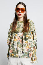 Load image into Gallery viewer, Karen Walker Gaia Long Sleeve Smocked Blouse - Macadamia/Green  Hyde Boutique   
