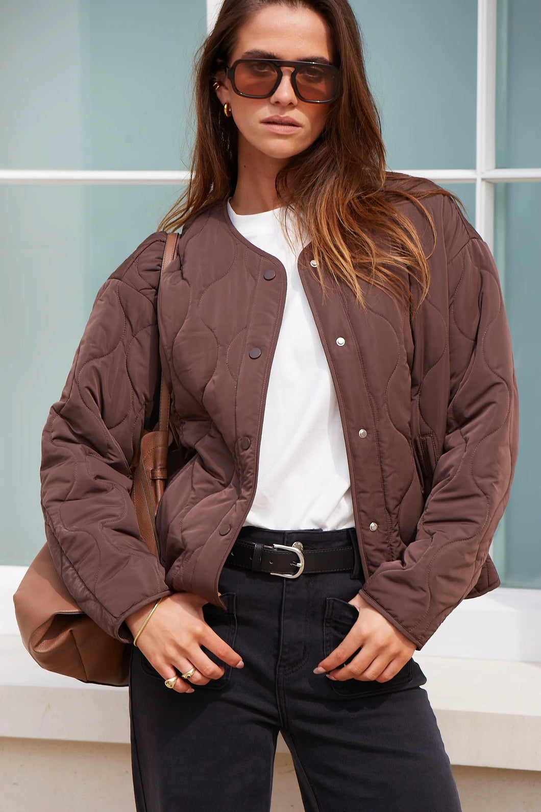 Stories Be Told Apex Collarless Puffer Jacket - Chocolate Hyde Boutique