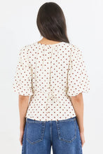 Load image into Gallery viewer, Stories Be Told Eventual Polkadot Top - Ivory/Chocolate Apparel > Women > Clothing > Shirts &amp; Tops > Blouses > Puff Sleeve Tops > Stories Be Told Hyde Boutique
