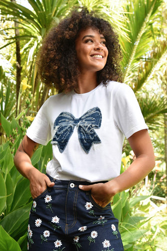 Coop by Trelise Cooper Simply Bowtiful T-Shirt - White & Denim Hyde Boutique