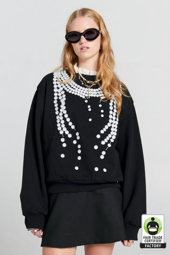 Karen Walker Broken Pearls Crewneck Sweatshirt - Black Hyde Boutique