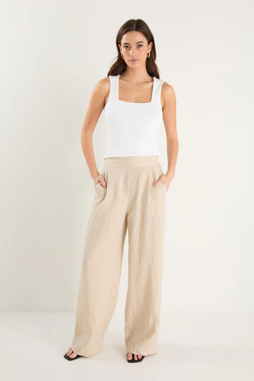 Among The Brave Guardian Pull On Wide Leg Pants - Stone Linen Hyde Boutique