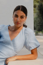 Load image into Gallery viewer, Among The Brave Adelaide Linen Puff Sleeve Panelled Mini Dress - Sky Blue Arriving Saturday
