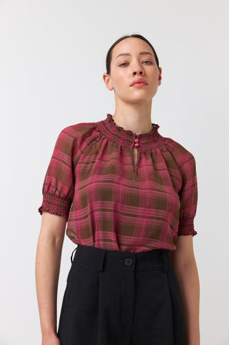 Sylvester by Kate Sylvester Sheer Plaid Top - Berry  Hyde Boutique   