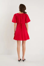 Load image into Gallery viewer, Among The Brave Adelaide Linen Puff Sleeve Paneled Mini Dress - Cherry
