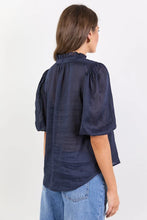 Load image into Gallery viewer, Ivy + Jack Continuance Semi Sheer High Neck Buttoned Short Sleeve Top - Navy Apparel > Women > Clothing > Tops > Short Sleeve Tops > Ivy Jack Hyde Boutique
