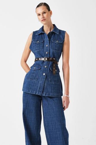 Seventy + Mochi Ani Denim Vest - Houndstooth Idaho Hyde Boutique