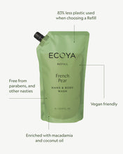 Load image into Gallery viewer, Ecoya Hand &amp; Body Wash Refill - French Pear Health &amp; Beauty > Bath &amp; Body > Body Soap &amp; Shower Gel > Liquid &amp; Gel Body Washes > ECOYA Hyde Boutique

