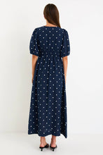 Load image into Gallery viewer, Stories Be Told Eloquent Flutter Sleeve Maxi Dress - Navy Polka Dot Hyde Boutique
