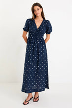 Load image into Gallery viewer, Stories Be Told Eloquent Flutter Sleeve Maxi Dress - Navy Polka Dot Hyde Boutique

