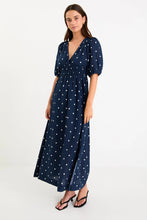 Load image into Gallery viewer, Stories Be Told Eloquent Flutter Sleeve Maxi Dress - Navy Polka Dot Hyde Boutique
