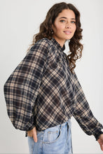 Load image into Gallery viewer, Among The Brave Embrace Check Chiffon Shirred Neck LS Top Apparel > Women > Clothing > Jackets > Faux Leather Jackets > Bubble Hem Jackets > Stories Be Told Hyde Boutique
