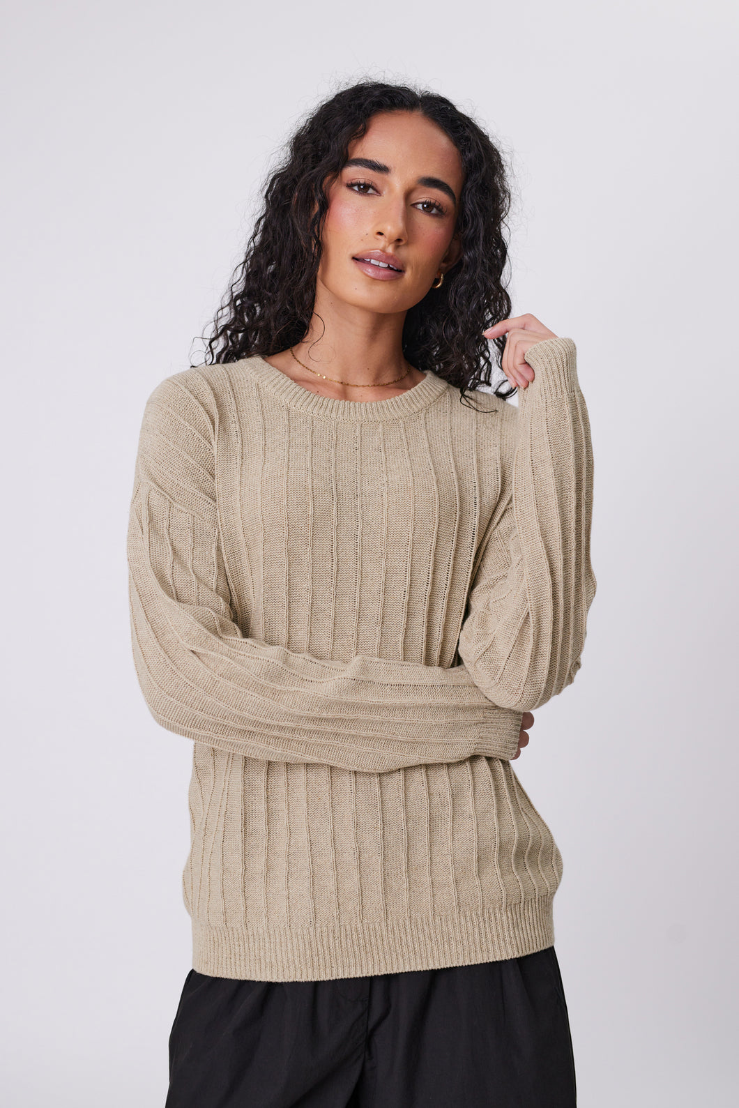 Marlow Evergreen Knit Crew - Oat Hyde Boutique