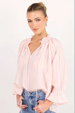 Load image into Gallery viewer, Among The Brave Expedition Shirred Neck Short Sleeve Top - Blush Self Stripe Hyde Boutique
