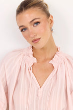 Load image into Gallery viewer, Among The Brave Expedition Shirred Neck Short Sleeve Top - Blush Self Stripe Hyde Boutique
